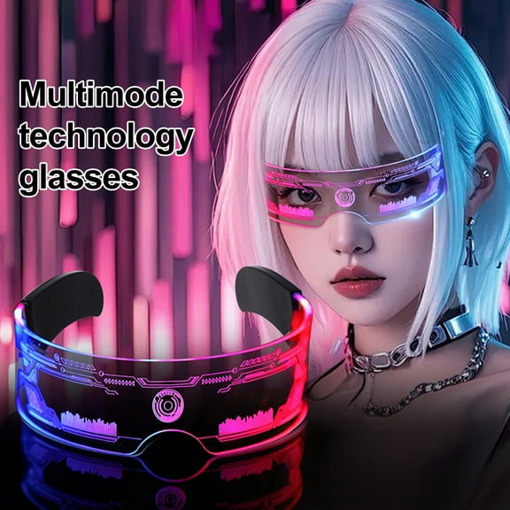 Dserhfy LED Glasses 7 Color 12 Modes Cyberpunk Eyeglasses Flashing Light Up Eyewear for Halloween Cosplay Party Bar