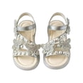 thumbnail image 1 of GiLiling Girls Rhinestone Butterfly Pearl Sandals, Princess Dress Shoes, Adjustable Strap Soft Sole Non Slip Flats for Summer (Silver, 8-9 Years), 1 of 9