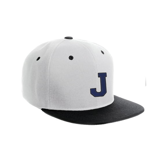 Classic Snapback Hat Custom A to Z Initial Letters, White Black Hat Black Royal Letter Initial J