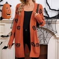 thumbnail image 4 of Sakmal Comfy Cardigan Sweaters for Women Knitted Tunic Open Front Halloween Cardigan Orange Long Sweater Top, 4 of 4