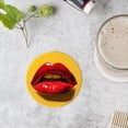 thumbnail image 4 of BaHomeck Drink Coasters Set of 4 with Holder open red lips with tongue sticking out on yellow background Water Absorbent Ceramic Coasters Tabletop Protection,Suitable for Various Cup ,Home Decor, 4 of 4
