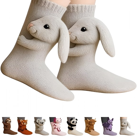 TELOLY 2026 New Cozy Rabbit 3D Knit Animal Socks, Hug Socks for Women and Men, Christmas Gifts, Gray Hugging Design for Home, Sleep, Lounge, Winter Wear