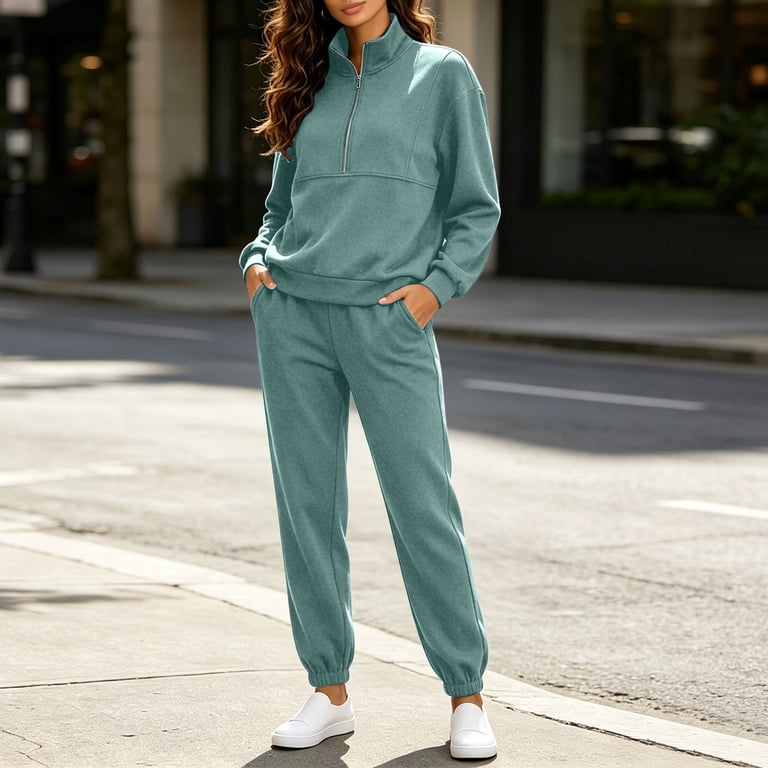 VBVC Women's Half Zip High Neck 2 Piece Tracksuit , Casual Jogger