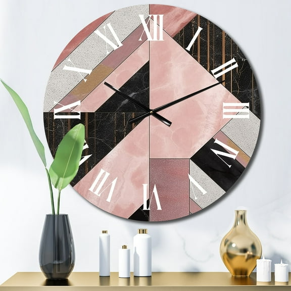 Designart "Refined Marble Granite Agate with Gilded Touches XI" Modern Geometric Oversized Wall Clock