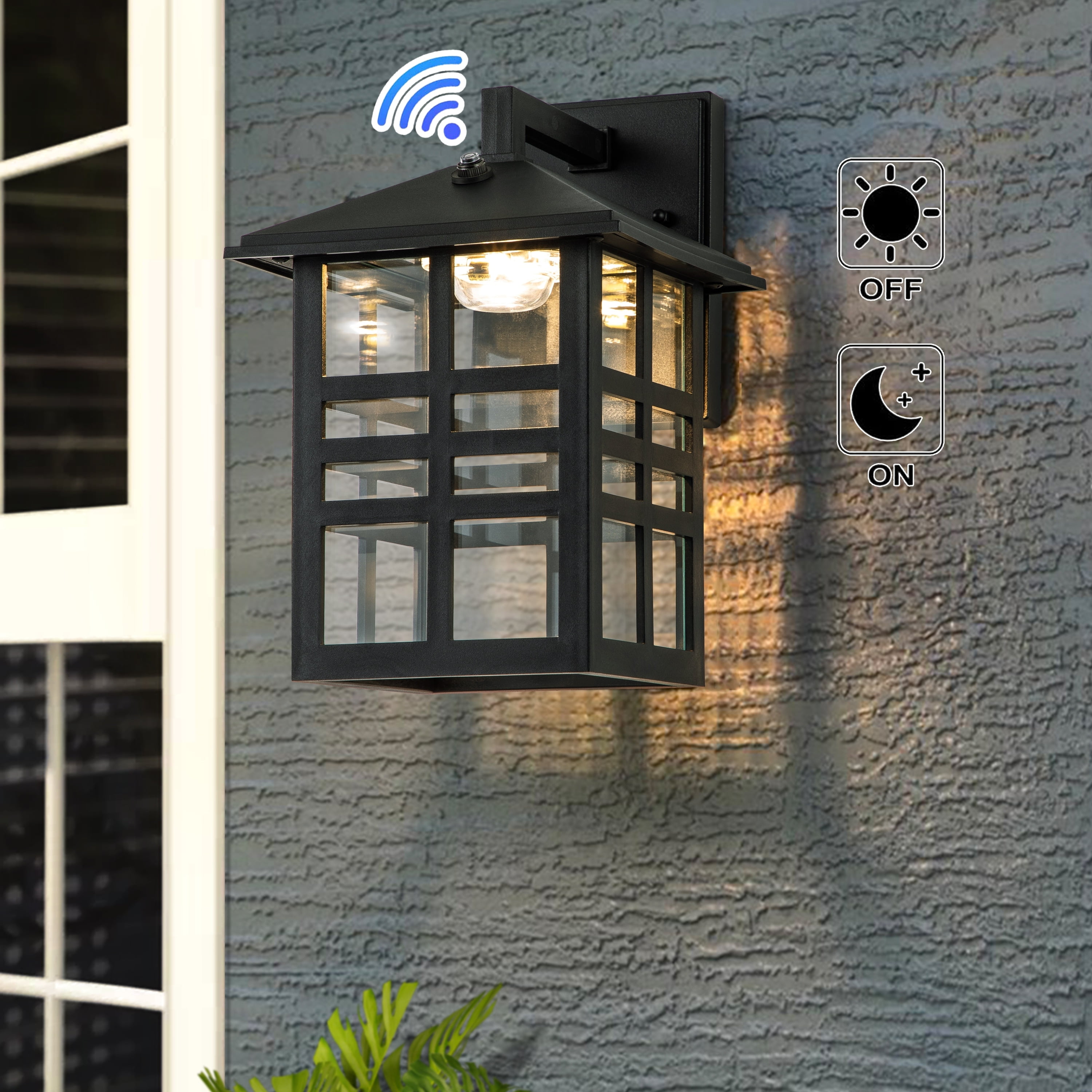 C Cattleya LED 1-Light Black Finish Dusk to Dawn Outdoor Wall Sconce Exterior Wall Light