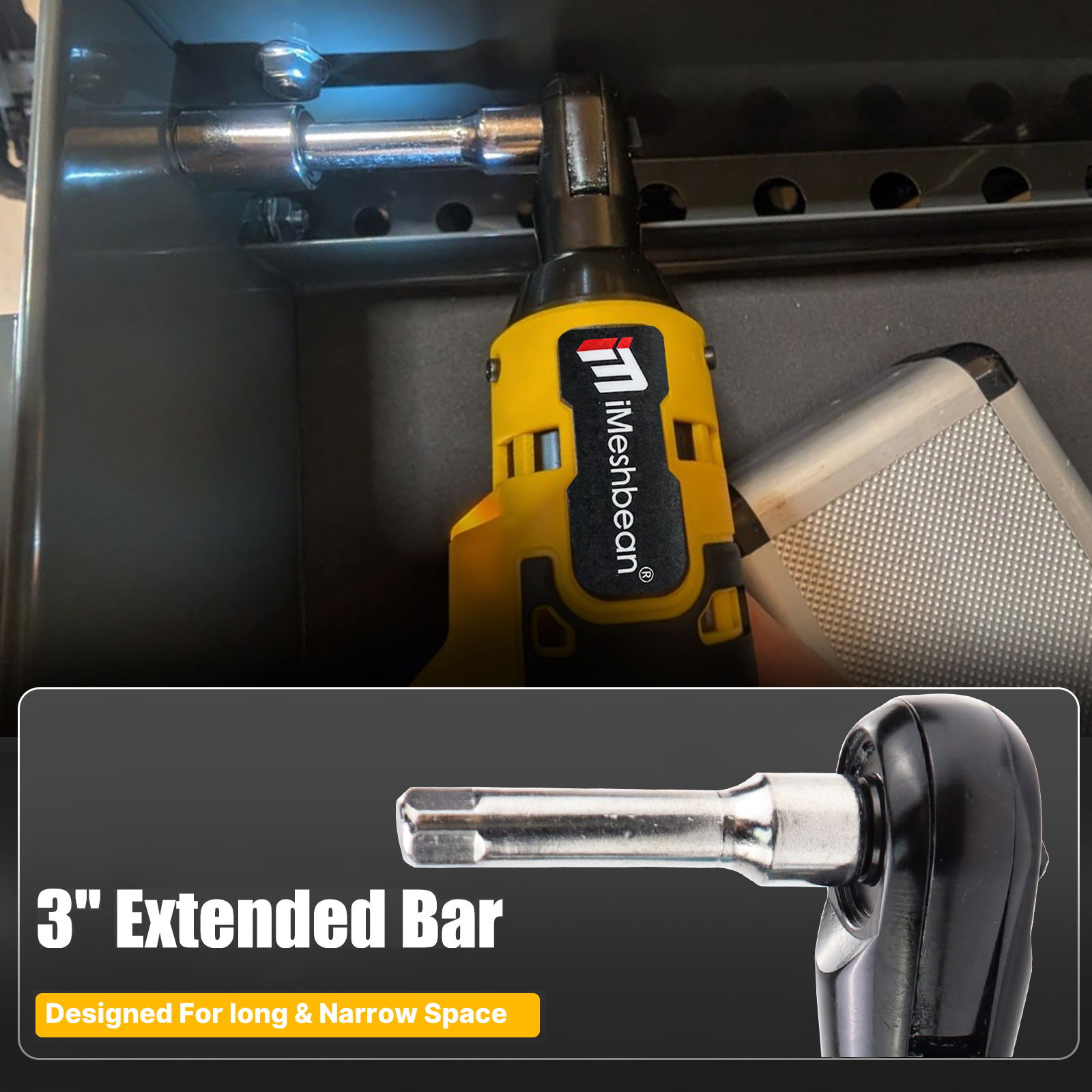 iMesheban 21V Electric Cordless Ratchet 3/8" &1/4" Right Angle Wrench Impact Power Tool w/2 Battery