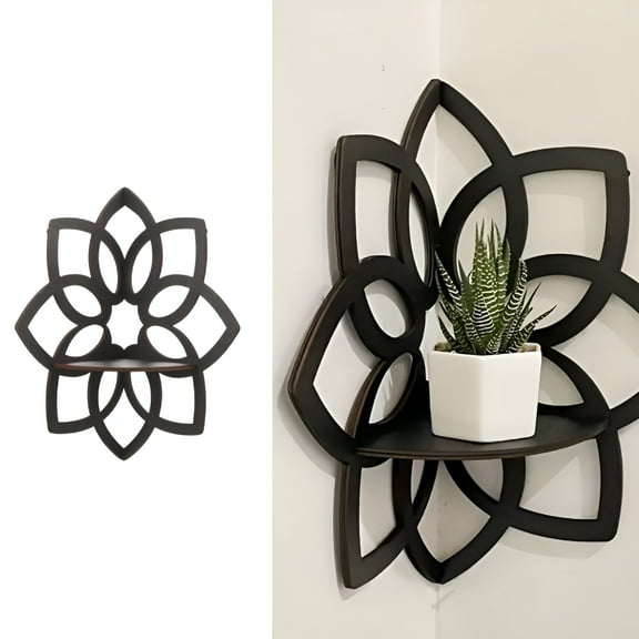 LAMIRO Corner Wall Shelf,Solid Wood Corner Floating Hollow Shelves for Wall,Round End Wall Mounted Floating Shelf for Bedroom,Living Room and Kitchen