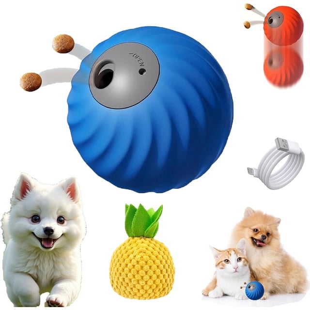 2-in-1 Interactive Dog Ball & Feeder Toy, Rechargeable Smart Touch Pet Training Toy, Blue Pineapple
