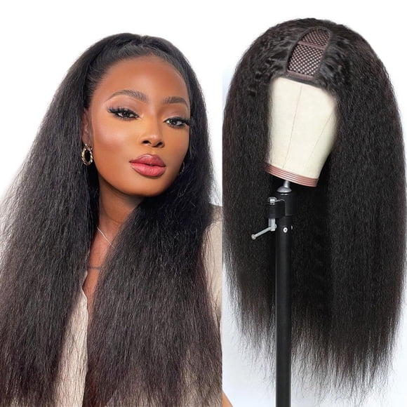 Selina U Part Wigs Human Hair Kinky Straight Wig Yaki Straight Human Hair Wig For Women Afro Kinky Straight Human Hair u Part Wig Glueless