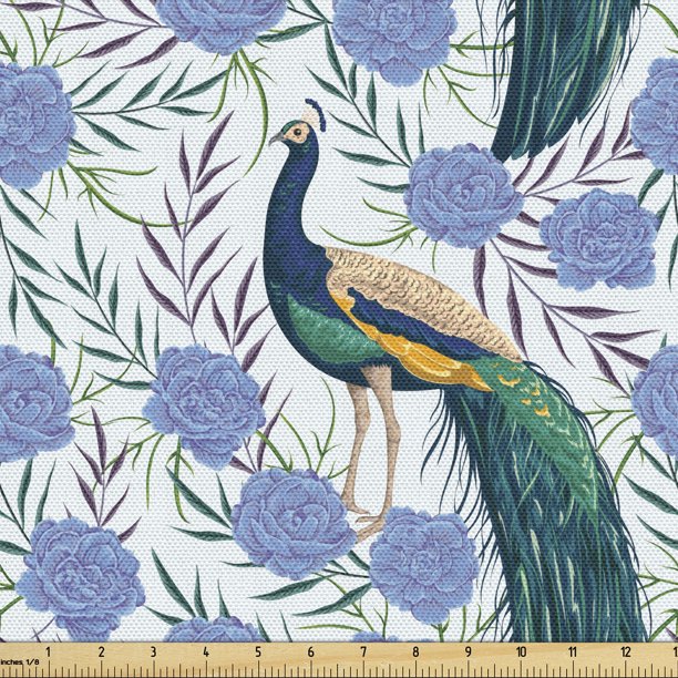  Peacock  Fabric by the Yard Upholstery Colorful Vintage of 