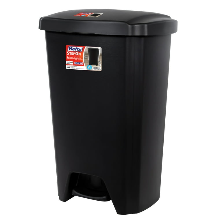 Hefty 12.1 Gallon Trash Can Plastic Step On Kitchen Trash Can Black