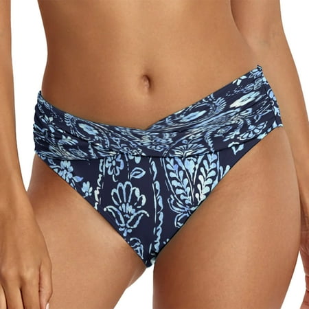 IDALL Bikini Sets Bathing Suit Casual Ethnic Printed High Waist Swimsuit Shorts Loose Tight Belt Sports Yoga Shorts Bikini Bottom Front Ruched Womens Swimsuits Womens Swimwear Navy 2XL