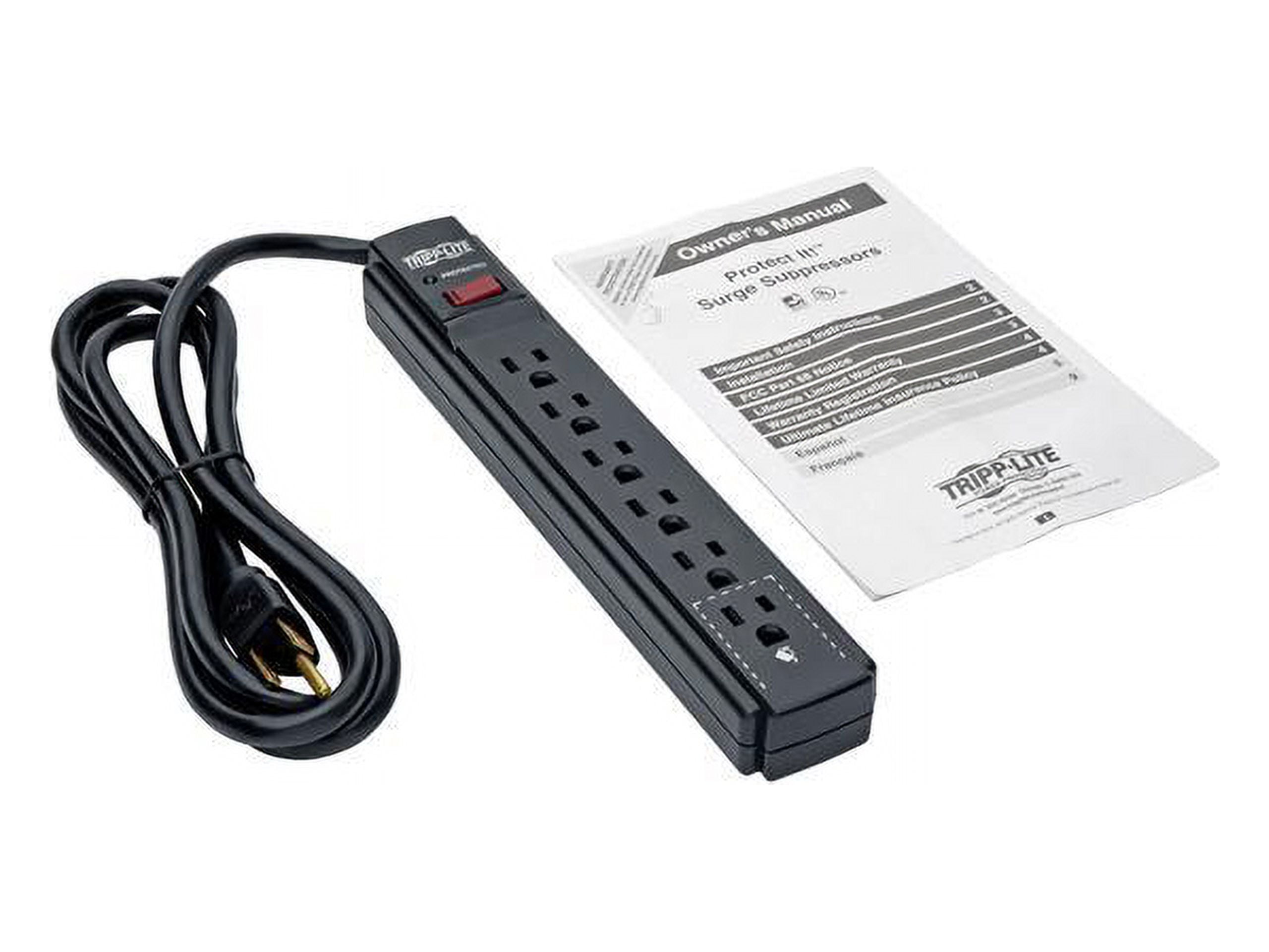 Tripp Lite Eaton Tripp Lite Series Protect It! 6-Outlet Surge Protector, 6 ft. Cord, 900 Joules, Diagnostic LED, Black Housing