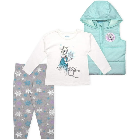 Disney 3-Piece Frozen Leggings Set for Girls with Elsa Shirt and Vest