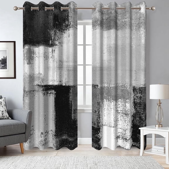 2 Panels Black Grey Abstract Blackout Curtain for Bedroom,Modern Art Grommet Drapes for Living Room,52x84 Inch