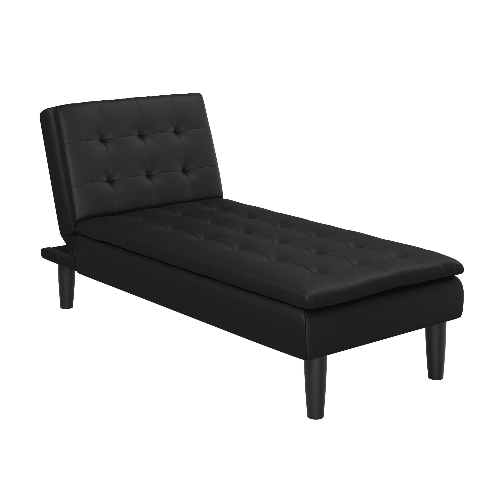 Mainstays Memory Foam Pillow Top Chaise Lounger Black Faux Leather Walmart