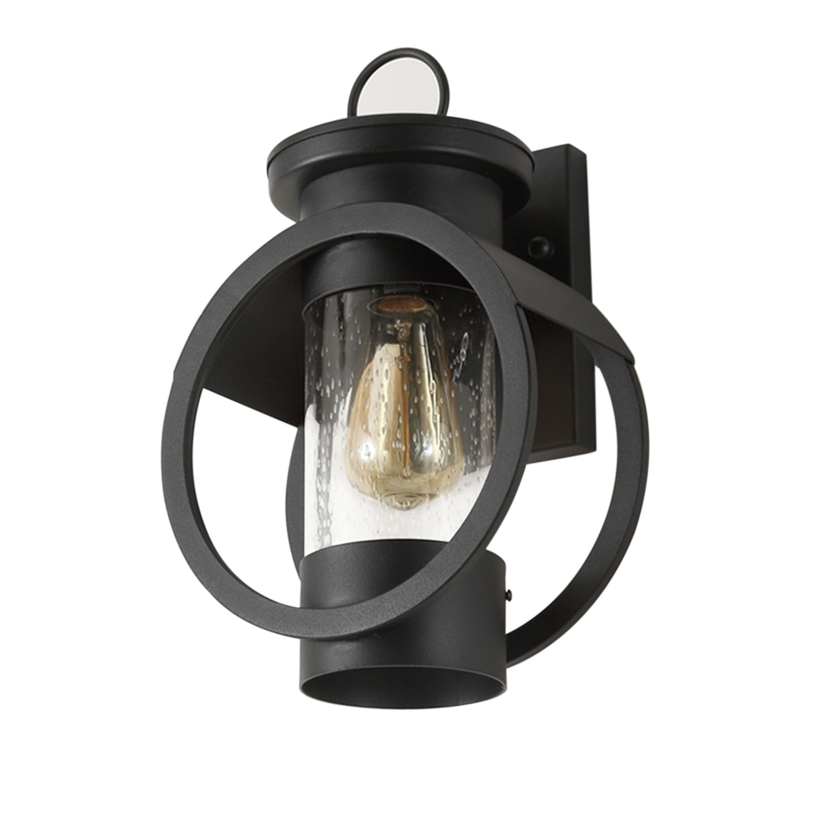 Industrial Wall Sconces, Waterproof Exterior Outdoor Wall Lamp with Metal Frame Glass Shade for Indoor Outdoor Black