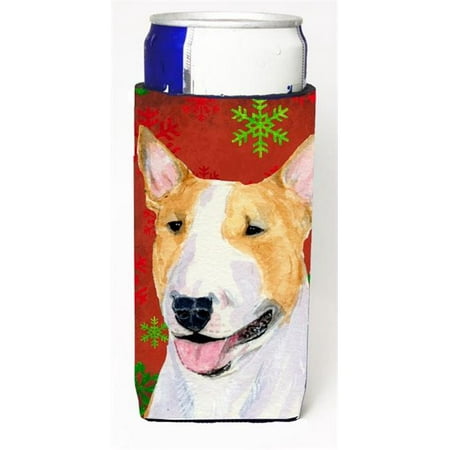 Bull Terrier Red And Green Snowflakes Holiday Christmas Michelob Ultra bottle sleeves For Slim Cans - 12