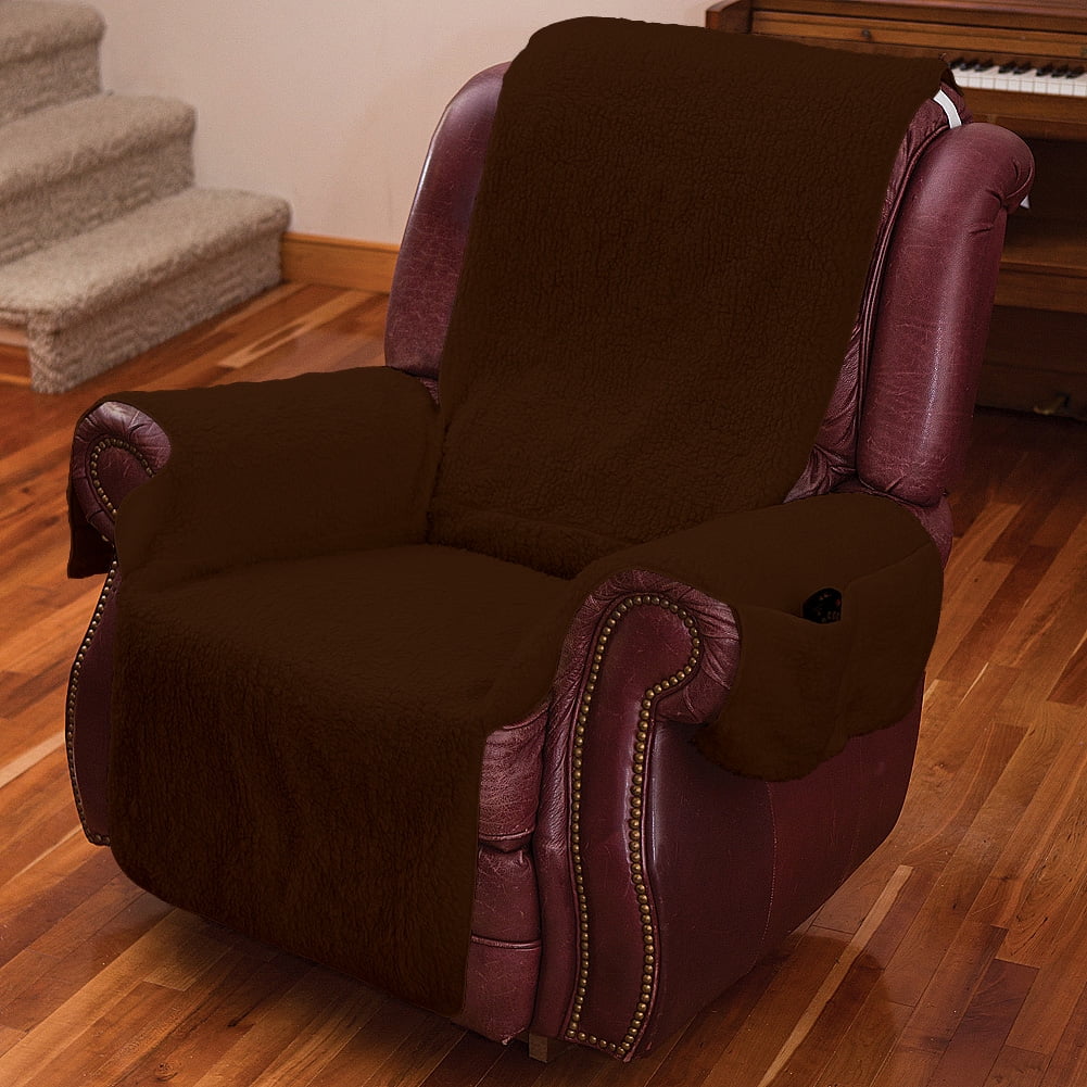 Recliner Chair Cover w/Armrests and Pockets Brown One Size Fits Most
