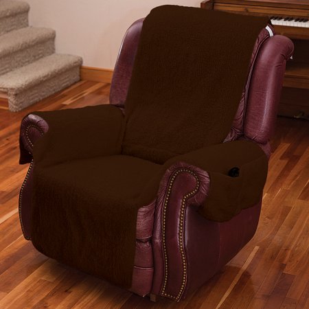 Recliner Chair Cover W Armrests And Pockets Brown One Size Fits