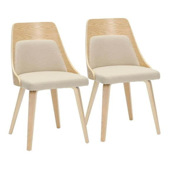 LumiSource Natural Wood, Cream Fabric Anabelle Bent Wood Chair - Set of 2