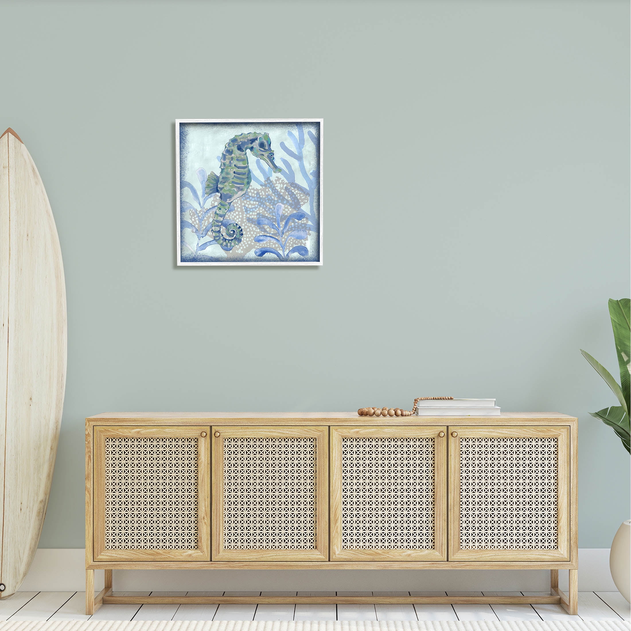 Seahorse Underwater Coral Botanicals Animals & Insects Graphic Art White Framed Art Print Wall Art