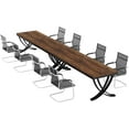 thumbnail image 3 of Tribesigns 13FT Rectangular Conference Table for 10–14 People, 157-Inch Long Boardroom Desk with Metal Frame, 2PCS Meeting Room Seminar Table, Office Business Furniture, Brown, 3 of 5
