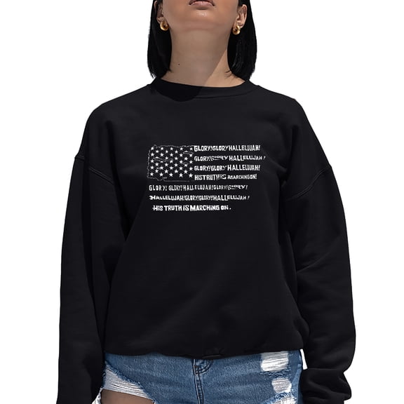 Women's Word Art Crewneck Sweatshirt - Glory Hallelujah Flag