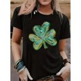 thumbnail image 1 of Women's St. Patrick's Day Four-Leaf Clover Graphic T-Shirt - Casual, Versatile, Short Sleeve, Machine Washable, Vibrant Abstract Print, Everyday Fashion|Ethnic Style Tee|Comfortable Fit, 1 of 6
