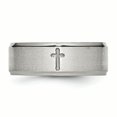 thumbnail image 3 of Stainless Steel Ridged-Edge Cross 8mm Brushed and Polished Band Ring 10 Size, 3 of 7