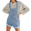 thumbnail image 4 of DondPO Denim Overalls for Women,Women Summer Soild Causl Hem Ripped Hole Pocket Denim Overall Romper,Jean Overalls for Women,Fall Jumpsuits for Women Blue S, 4 of 5