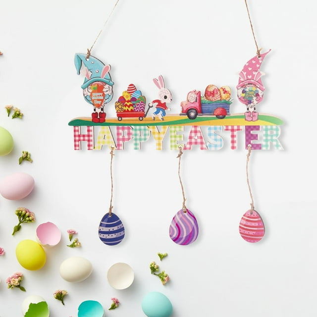 Happy Easter Wooden Hanging Sign Easter Decor Door Sign for Home Party Porch B