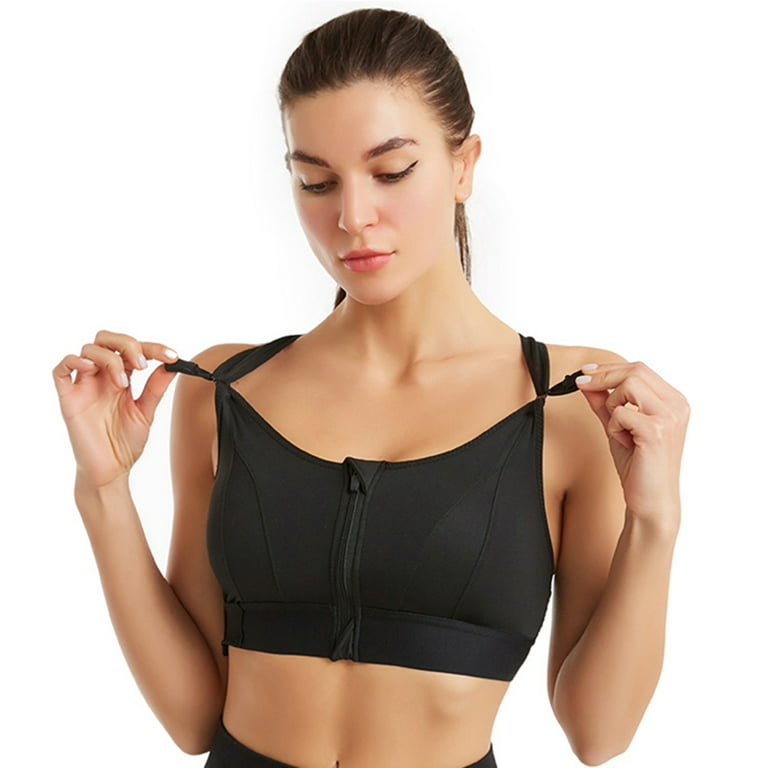 Adjustable With Front Zip Sports Bra Adjustable Shoulder Straps For Women  Ladies Girls M Black