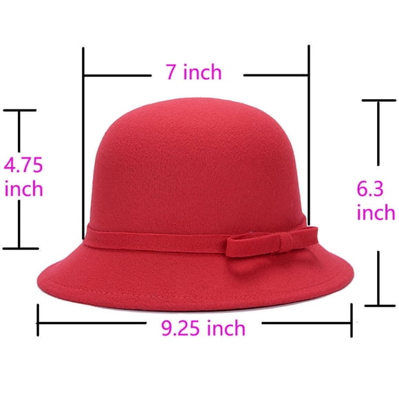 Fashion Women Lady Vintage Wool Round Fedoras Trilby Cloche Cap Bow Derb Felt Wide Brim Bowler Bucket Hat Black Red Camel