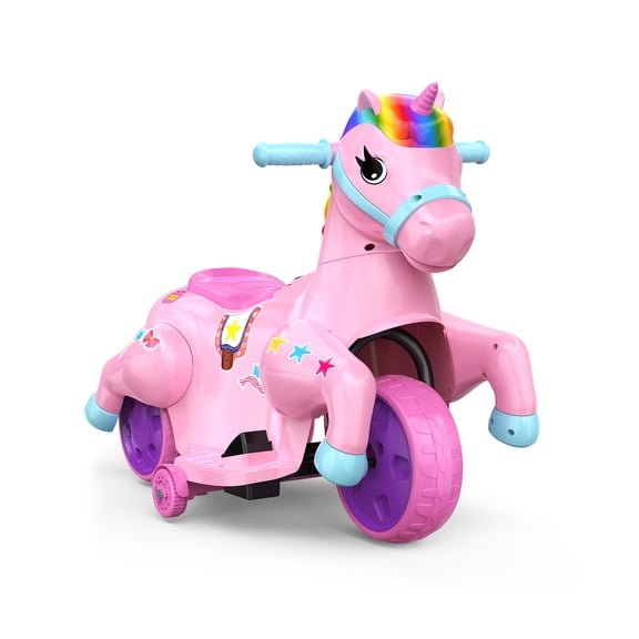 12V Electric Unicorn Ride On Toys for Kids Ages 2–5,2 in 1 Riding & Rocking Horse | 2x25W Motors,1.86 Mph Speed,with Music, Battery Display,Training Wheels,Anti-Tip,Riding Toy Gift for Girls or Boys