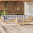 thumbnail image 1 of vidaXL 10 Piece Garden Lounge Set with Grey Cushions Solid Pinewood, 1 of 4
