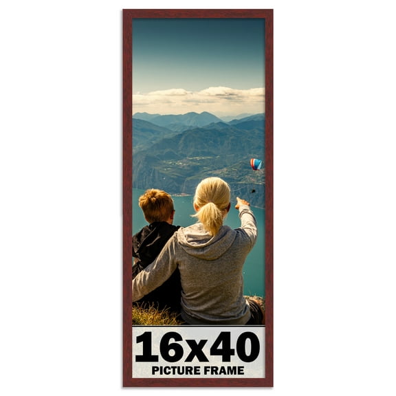 16x40 Frame Brown Mahogany Solid Wood Picture Frame Includes UV Acrylic Plexiglass, Acid Free Foam