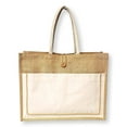 thumbnail image 2 of Vintage Style Jute with Cotton Pocket Reusable Large Tote Grocery Shopping Bag -Natural Color, 2 of 5