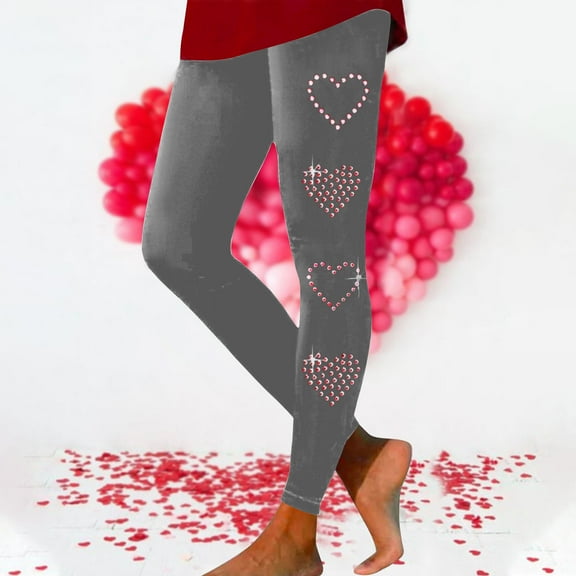 EQWLJWE Valentine's Day Leggings for Women Casual Solid Color Heart-Shaped Graphic Seamless Yoga Pants Butt Lift Pilates Tights 2024 Skinny Pants Gray(S-3Xl)