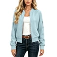 thumbnail image 4 of Admvng Womens Baseball Bomber Jacket Waffle Knit Zip Up Zipper Pocket Cropped Lightweight Casual Coat, 4 of 5
