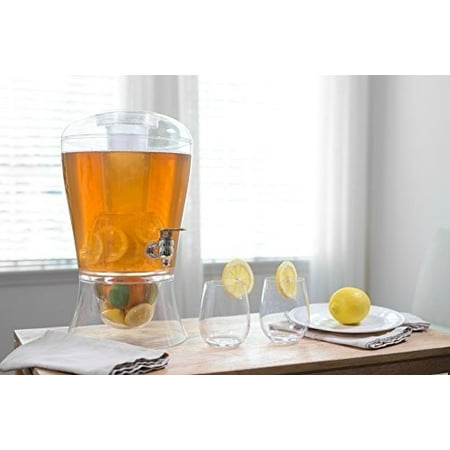 Diamond Plate Beverage (Adorn Home Crystal Clear Durable 2-Gallon Beverage Dispenser | 3 Ice chambers & Flavor Infuser | Self server with chrome plated)