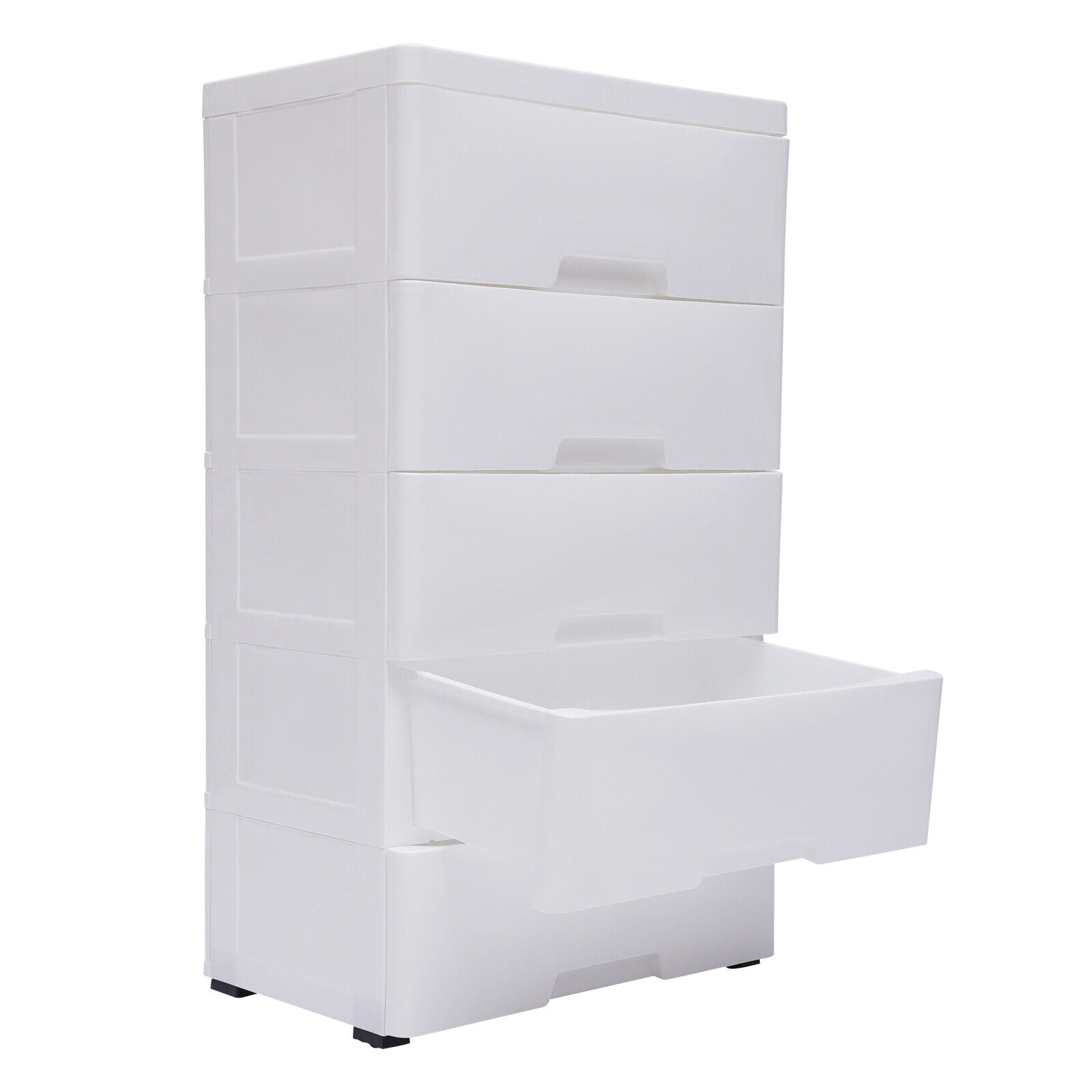 5 Layer Plastic Storage Cabinet Detachable Drawer Tower Case Clothes Organizer w/ Wheels
