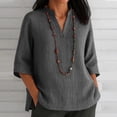thumbnail image 5 of DDAPJ pyju Cotton Linen Tops for Women 2026 3/4 Sleeve Solid Color V Neck T Shirt Side Slit Casual Summer Blouses Gray S, 5 of 8