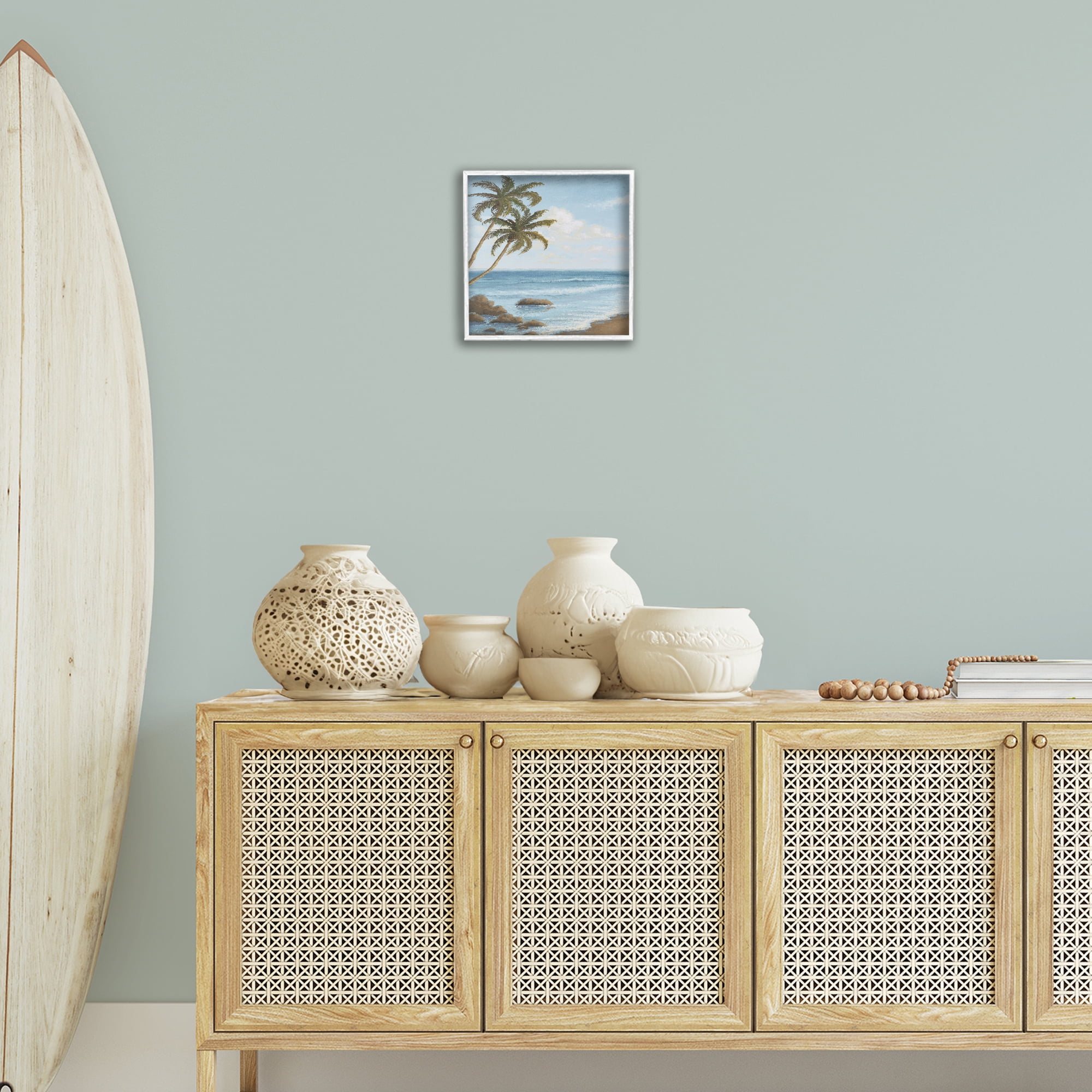 Stupell Industries Palm Trees Looming Beach Coastal Painting White Framed Art Print Wall Art, 12 x 12