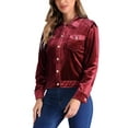 thumbnail image 4 of CHAQUETA DE VELVET PARA MUJERES INSPIRADA CHIC, CON BOTONES, DE MANGA LARGA Y CORTA, COLOR BURDEOS, 4 of 5