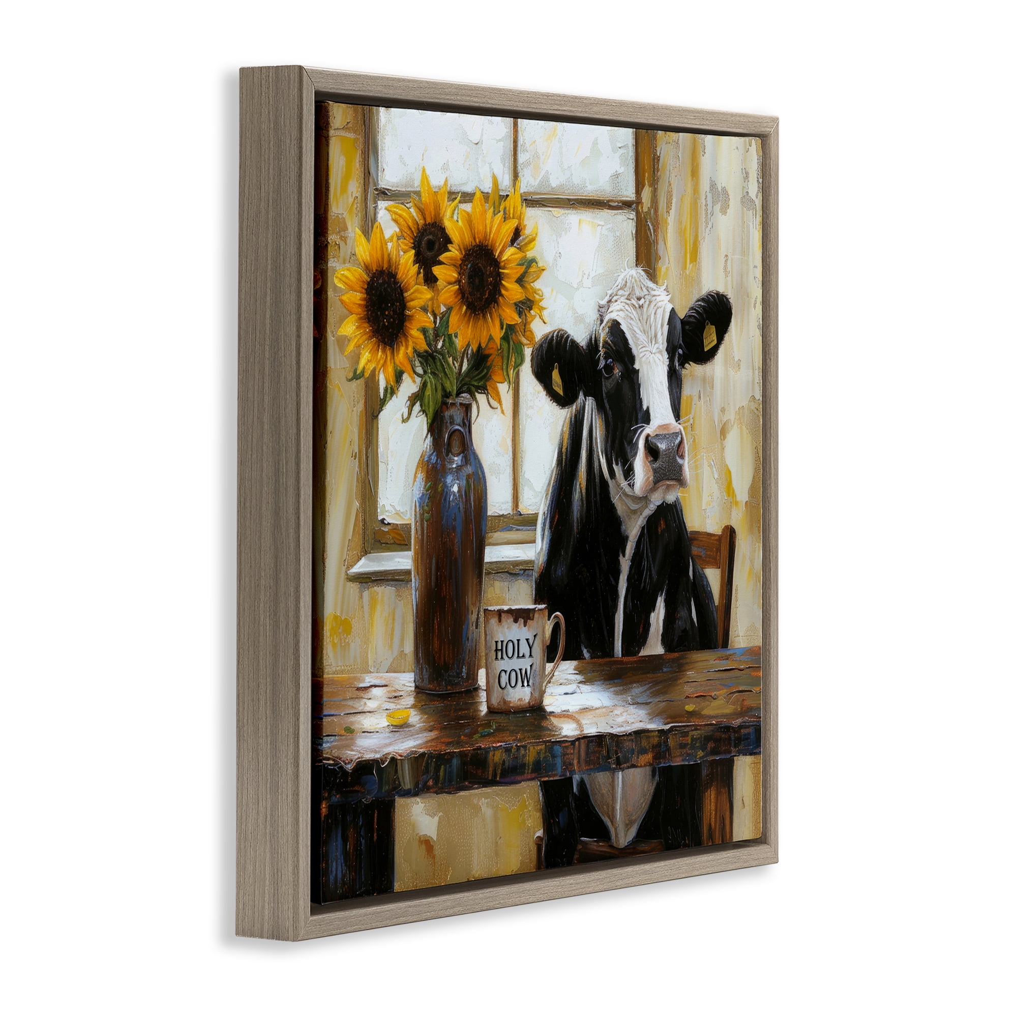 Stupell Industries Holy Cow Rustic Farm Table Brown Framed Floater Canvas Wall Art, design by Tina LeCour
