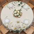 thumbnail image 2 of Eucalyptus Leaf Chamomile Round Tablecloth 60 inches Vintage White Floral Rustic Green Plant Linen Texture Waterproof Oil-Proof Table Cloth Round Table Cover for Holiday Party Picnic Dinner Decor, 2 of 9