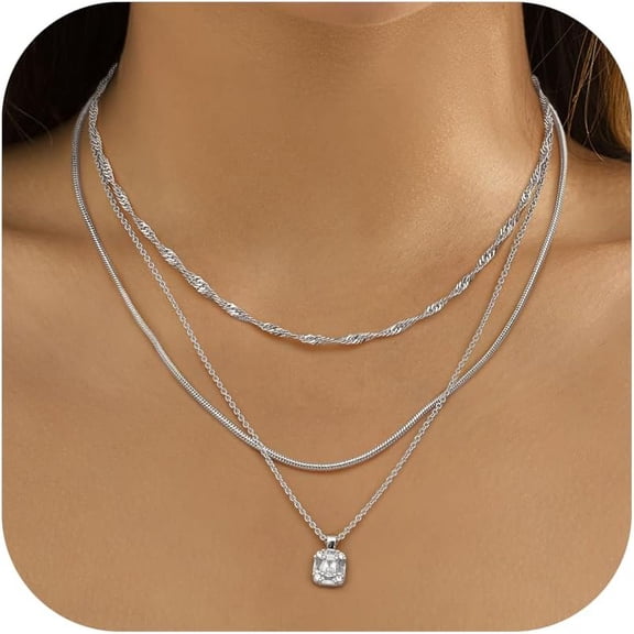 Layered Necklaces For Women,14K Gold Plated/Silver Stacked Necklaces For Women,Dainty Pearl Paper Clip Chain Pendant Choker Necklace Set Cute Cz Stackable Womens Necklaces Trendy Gold Y Neck[o6862]