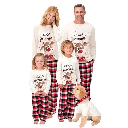 

Canis Family Christmas Elk Pattern Round Neck Long Sleeves Pajamas Trousers