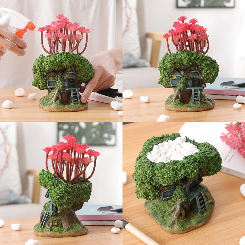 TFixol Gardening GiftMini Flower Pot Tree House Shaped Succulent Plant Pots with Drainage Holes Pen Holder Planter FlowerPots Planting Container for Home Office Garden